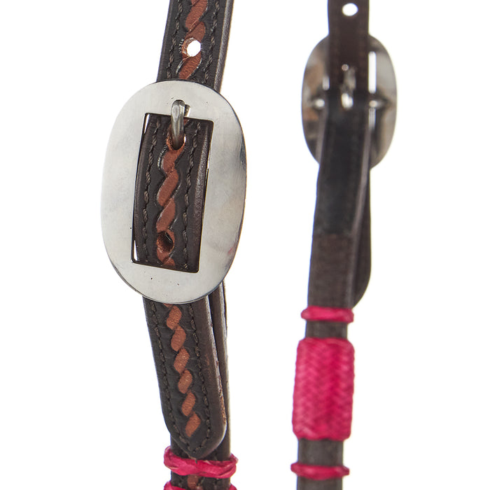 WD Tack Hot Pink Rawhide Rope Tooled Single Ear Headstall
