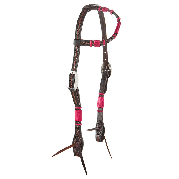 WD Tack Hot Pink Rawhide Rope Tooled Single Ear Headstall