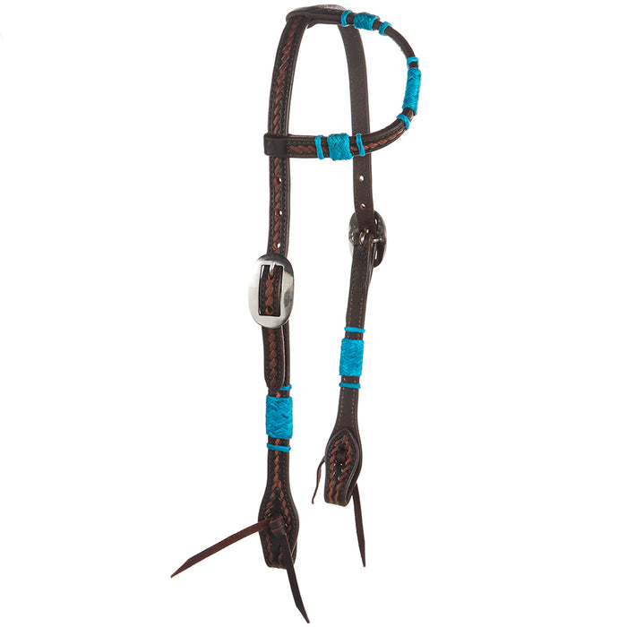WD Tack Turquoise Rawhide Rope Tooled Single Ear Headstall