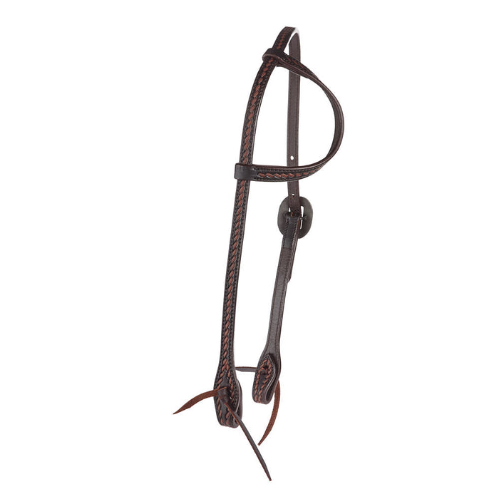 WD Tack Heavy Oiled Rope Tooling Floral Double Buckle Single Ear Headstall