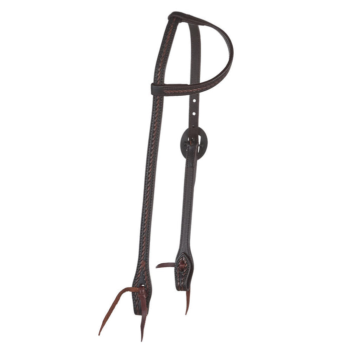 Western Direct Heavy Oiled Rope Tooling Single Ear Headstall with Card Suit Buckle