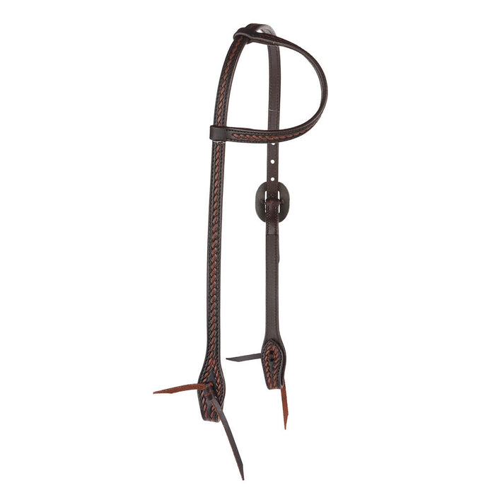 WD Tack Heavy Oiled Rope Tooling Silver Scroll Double Buckle 5/8 inch Single Ear Headstall