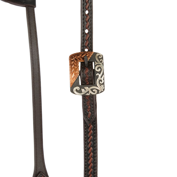 WD Tack Heavy Oiled Rope Tooling Silver Scroll Copper Bar Double Buckle Single Ear Headstall