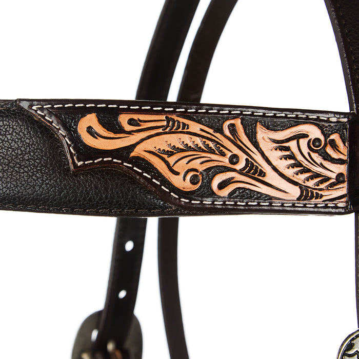 WD Tack Black Overlay Tooled Combo Browband Headstall