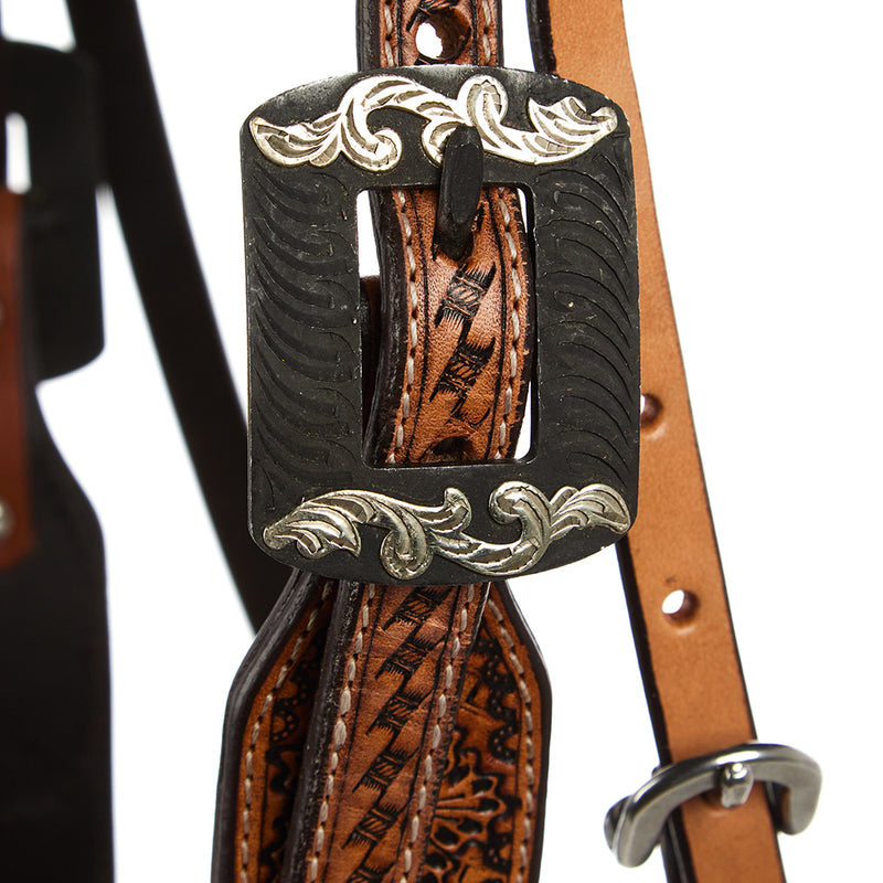 WD Tack Turquoise and Rust Embossed Beadwork Browband Headstall