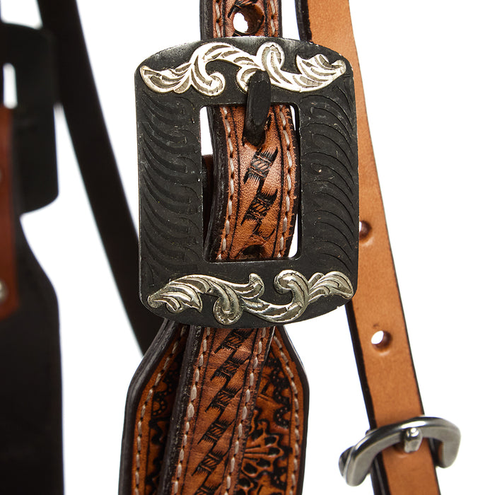 WD Tack Turquoise and Rust Embossed Beadwork Browband Headstall