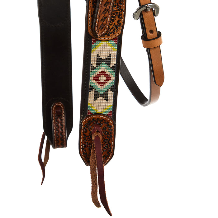 WD Tack Turquoise and Rust Embossed Beadwork Browband Headstall