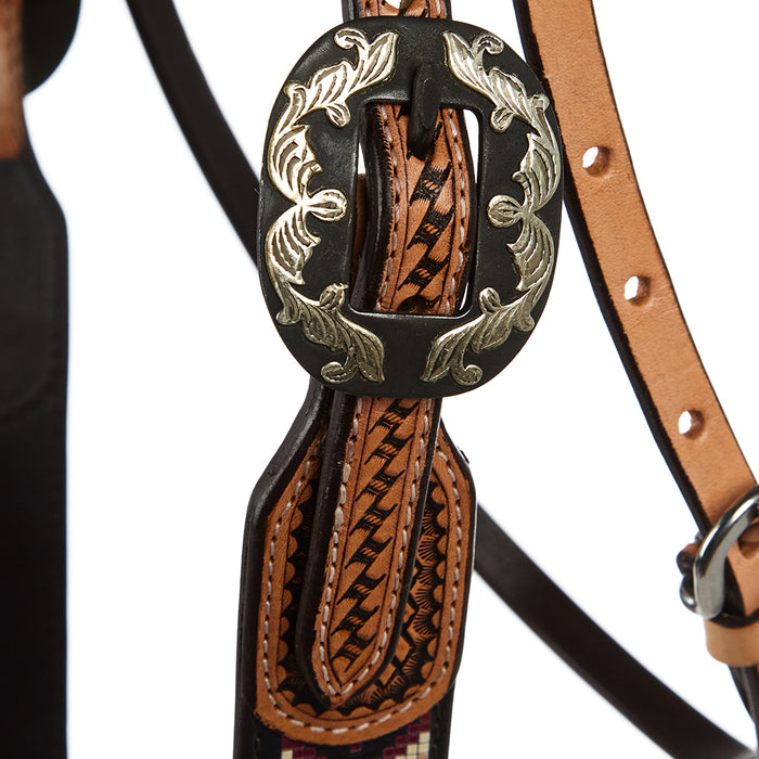 WD Tack Burgundy/Cream Embossed Beadwork Browband Headstall