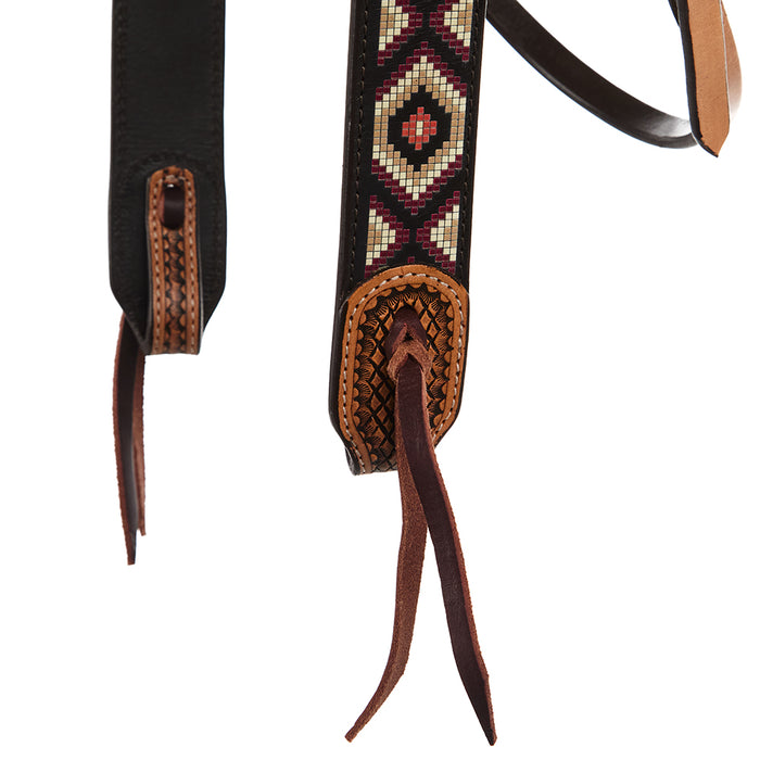 WD Tack Burgundy/Cream Embossed Beadwork Browband Headstall