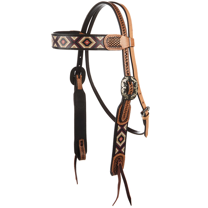 WD Tack Burgundy/Cream Embossed Beadwork Browband Headstall