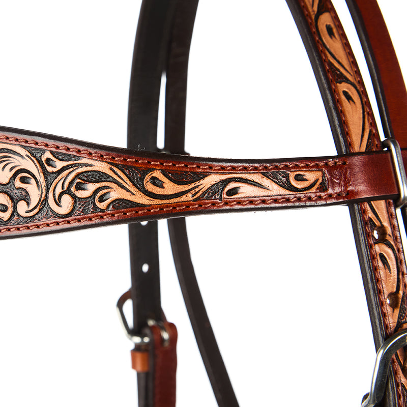 WD Tack Floral Tooled Chestnut Browband Headstall