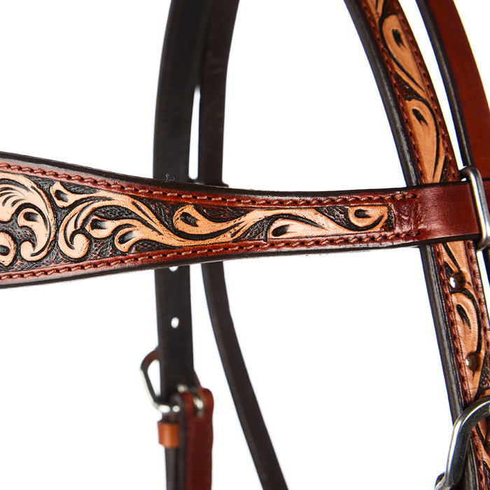 WD Tack Floral Tooled Chestnut Browband Headstall