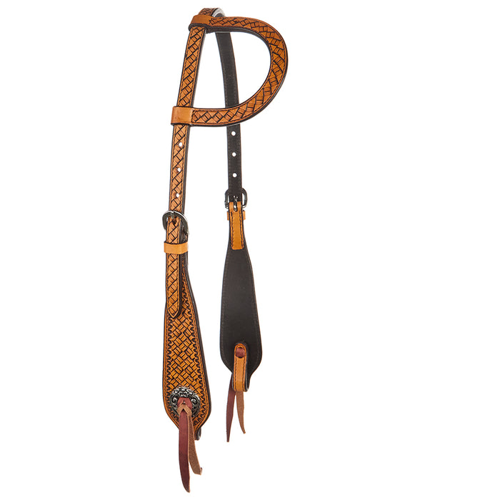 WD Tack Natural Brick Tooled Concho Single Ear Headstall