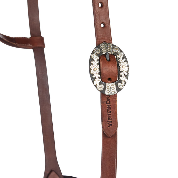 WD Tack Heavy Oil Harness Leather Floral Silver Bar Single Buckle Single Ear Headstall