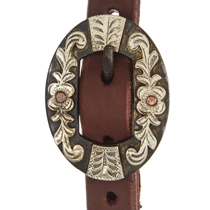WD Tack Heavy Oil Harness Leather Floral Silver Bar Single Buckle Single Ear Headstall