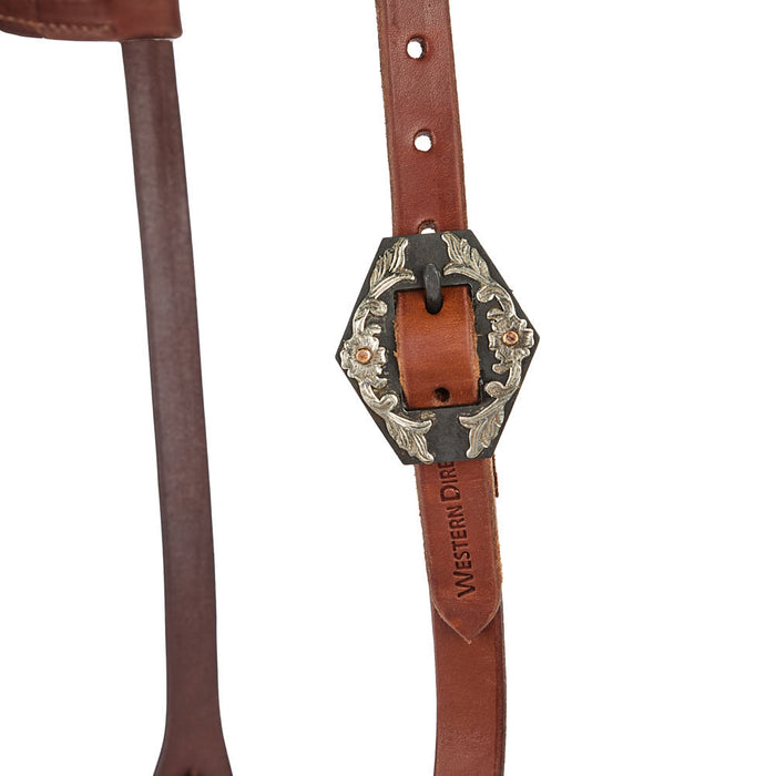 WD Tack Heavy Oil Harness Leather Floral Diamond Single Buckle Single Ear Headstall