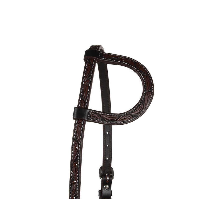 WD Tack Heavy Oiled Antique Floral Single Ear Headstall