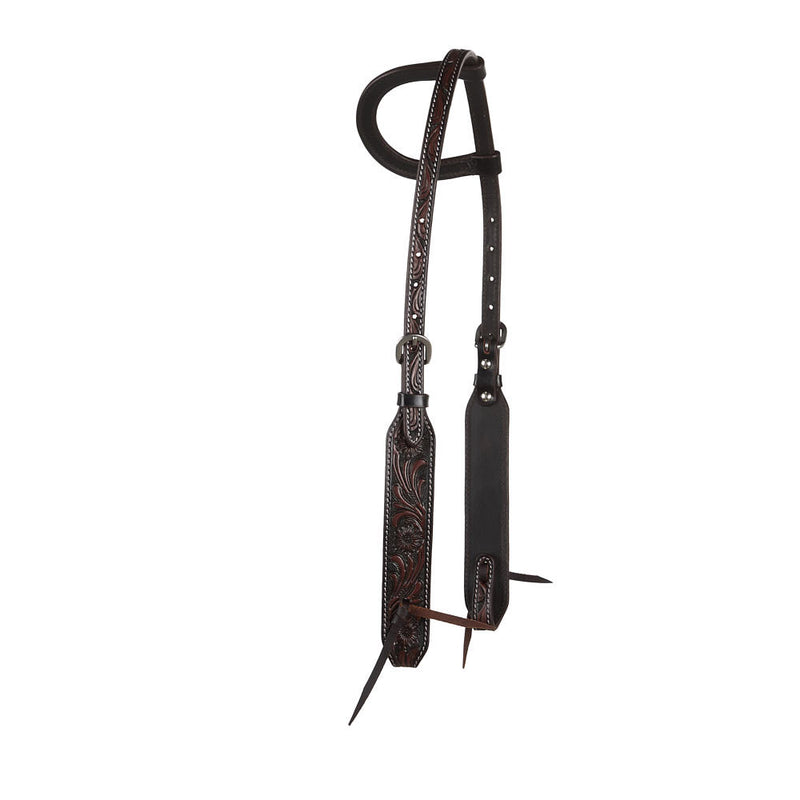 WD Tack Heavy Oiled Antique Floral Single Ear Headstall