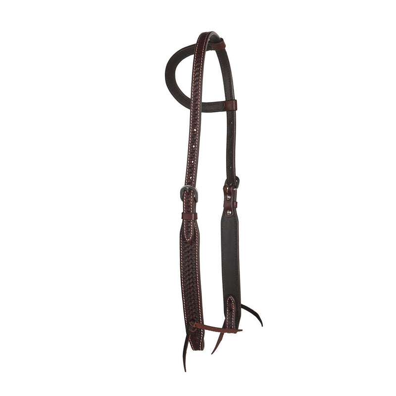 WD Tack Heavy Oiled Basketweave Tooled Single Ear Headstall with Cart Buckles
