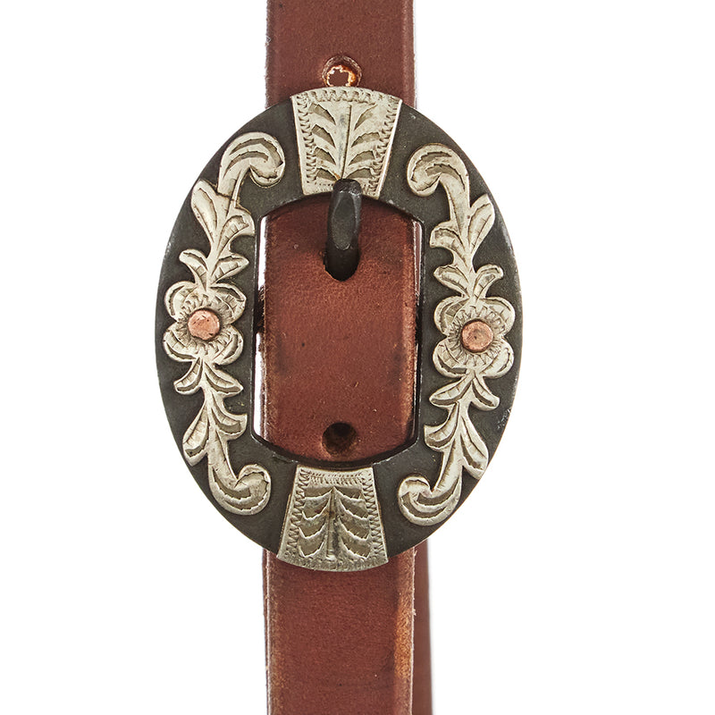 WD Tack Heavy Oil Harness Leather Oval Flower Silver Bar Single Buckle Slit Ear Headstall