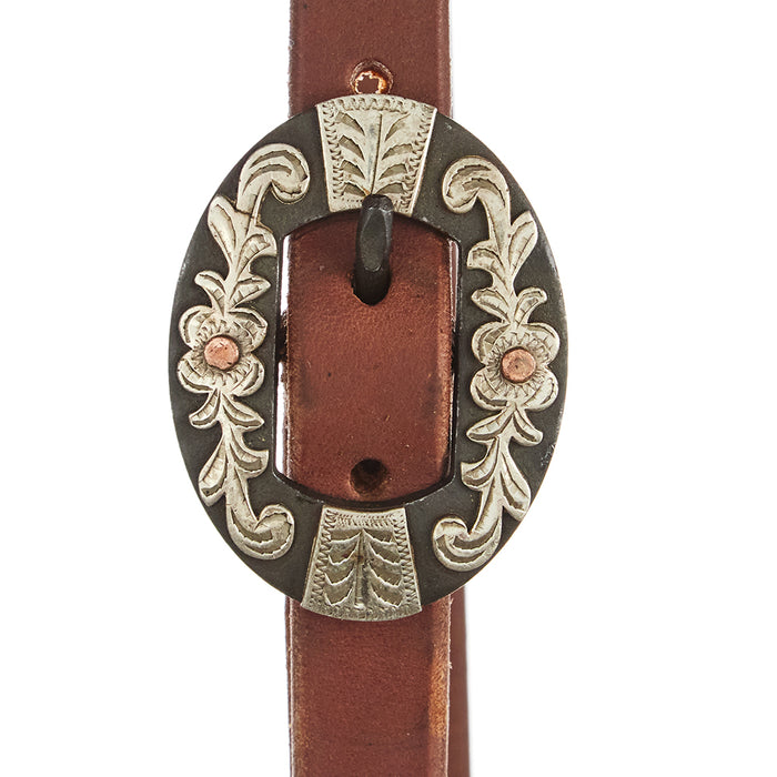 WD Tack Heavy Oil Harness Leather Oval Flower Silver Bar Single Buckle Slit Ear Headstall