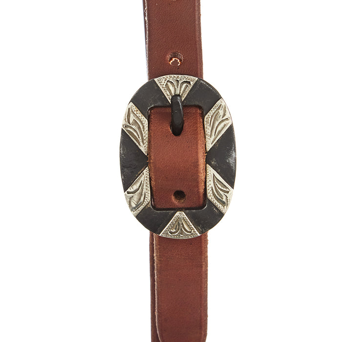 WD Tack Heavy Oil Harness Leather Oval Silver Bar Buckle Slit Ear Headstall