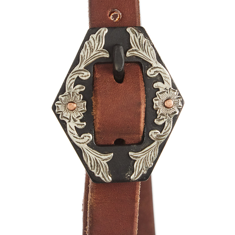 WD Tack Heavy Oil Harness Leather Diamond Floral Single Buckle Slit Ear Headstall
