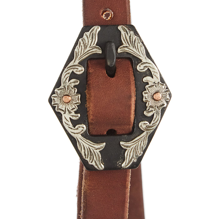 WD Tack Heavy Oil Harness Leather Diamond Floral Single Buckle Slit Ear Headstall