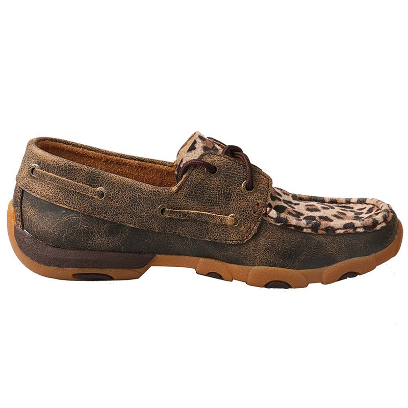 Twisted X Women's Distressed Leopard Bomber Boat Shoes