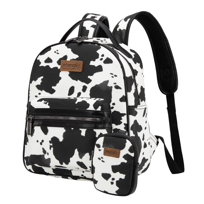 Wrangler Black Cow Print Backpack with Coin Pouch