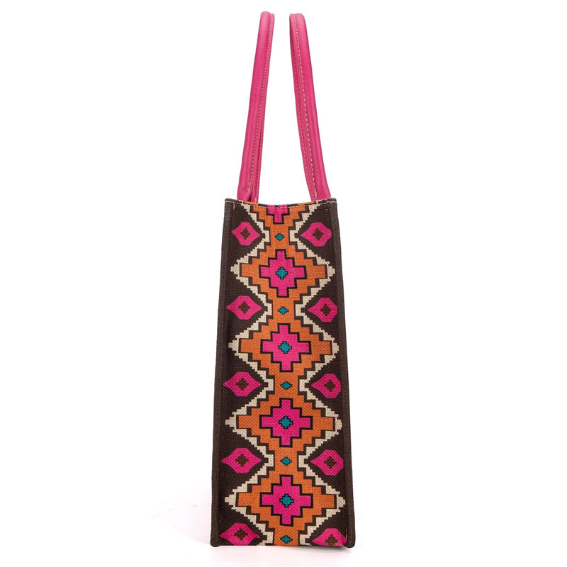 Montana West Wrangler Pink Southern Print Canvas Wide Tote