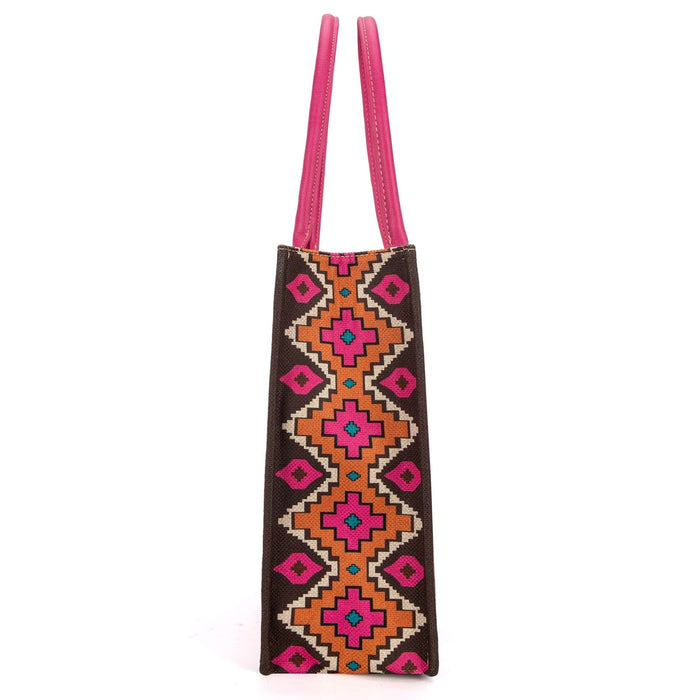 Montana West Wrangler Pink Southern Print Canvas Wide Tote