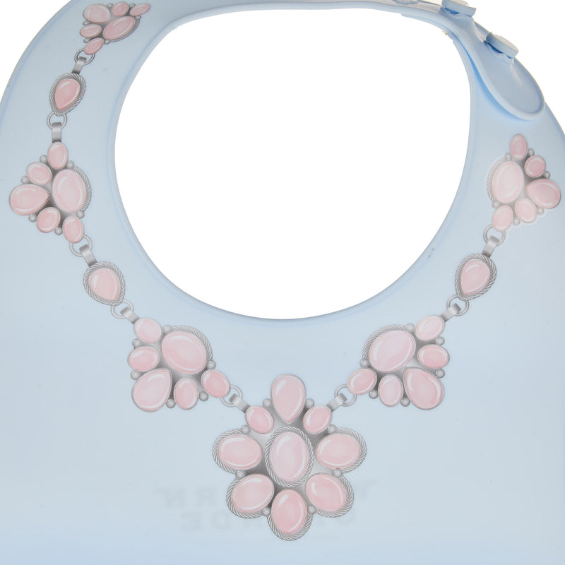 Western Grande Baby Blue Bib with Pink Cluster Print