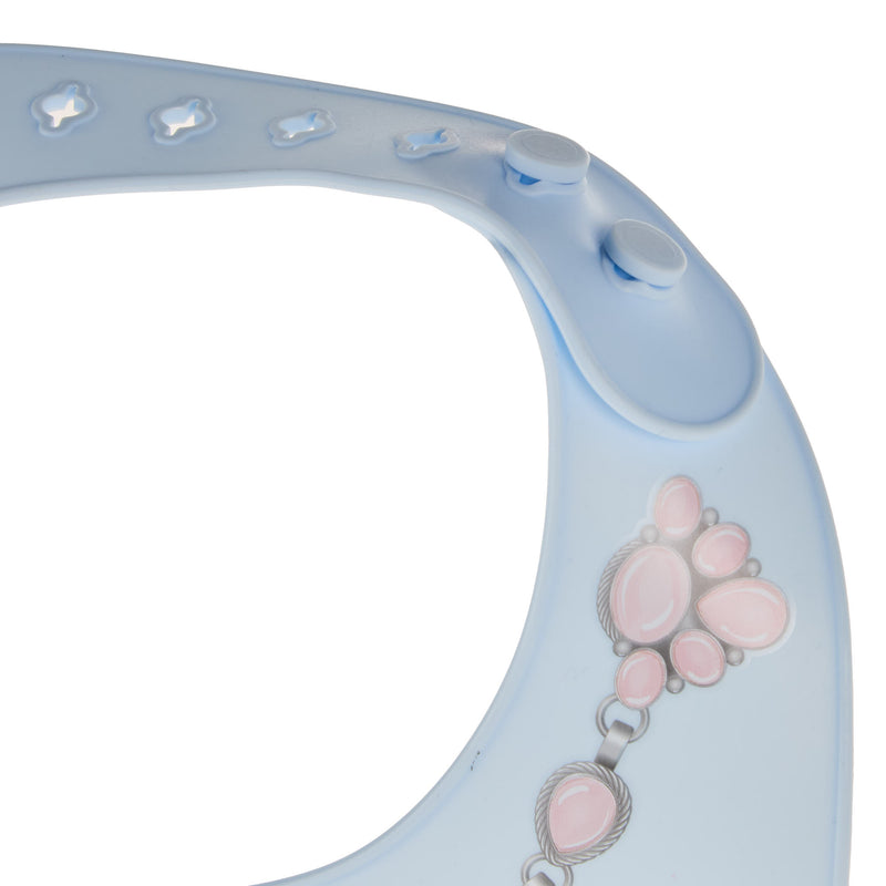 Western Grande Baby Blue Bib with Pink Cluster Print