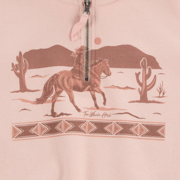 The Whole Herd Women's Cowgirl Rides Away Blush Quarter Zip Pullover