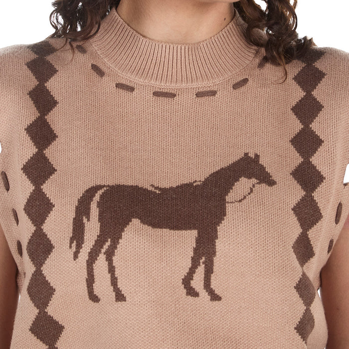 Thml Clothing Women's Camel Sleeveless Horse Sweater