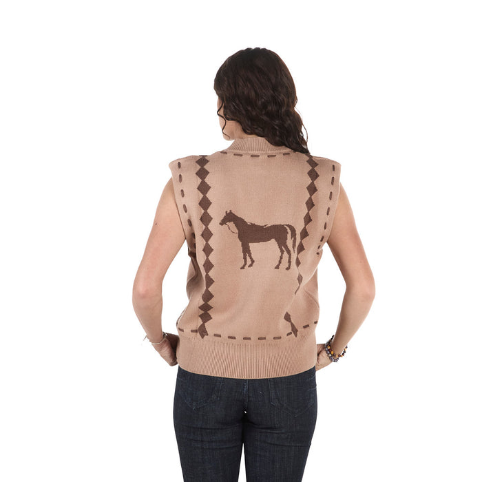 Thml Clothing Women's Camel Sleeveless Horse Sweater