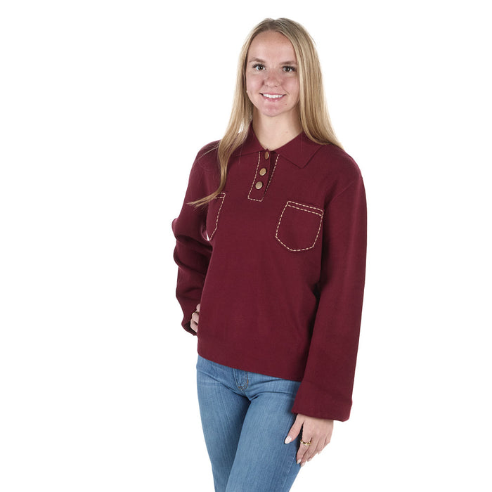 Thml Clothing Women's Burgundy Polo Collar Top