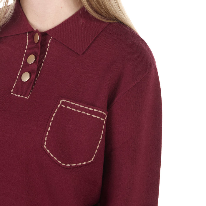 Thml Clothing Women's Burgundy Polo Collar Top