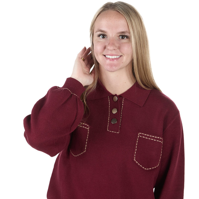 Thml Clothing Women's Burgundy Polo Collar Top