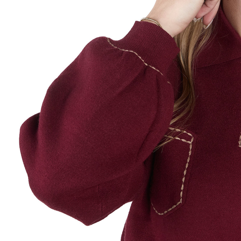 Thml Clothing Women's Burgundy Polo Collar Top