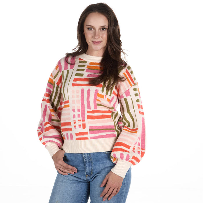 Thml Clothing Women's Cream Multi Color Stripe Sweater