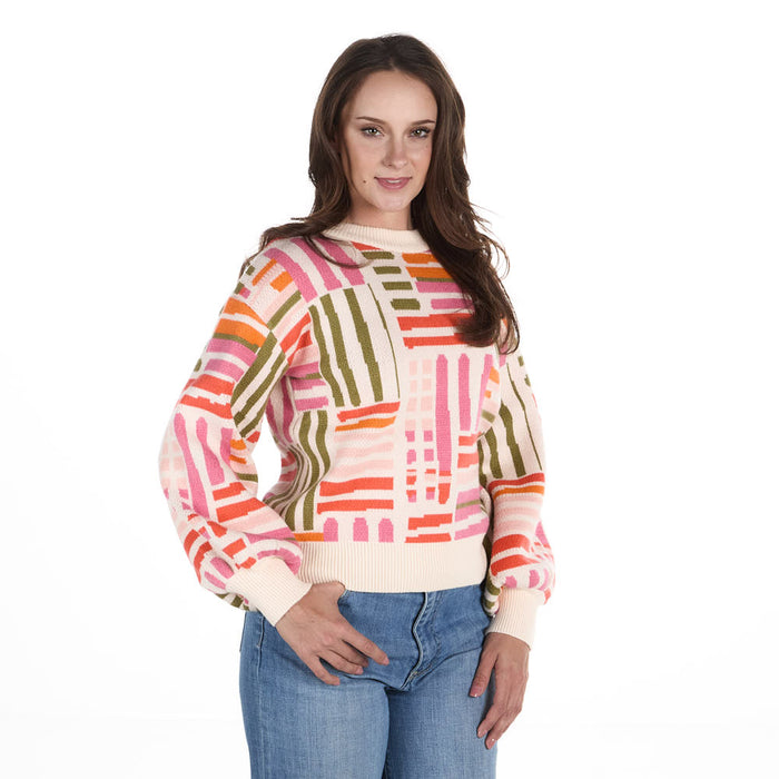 Thml Clothing Women's Cream Multi Color Stripe Sweater