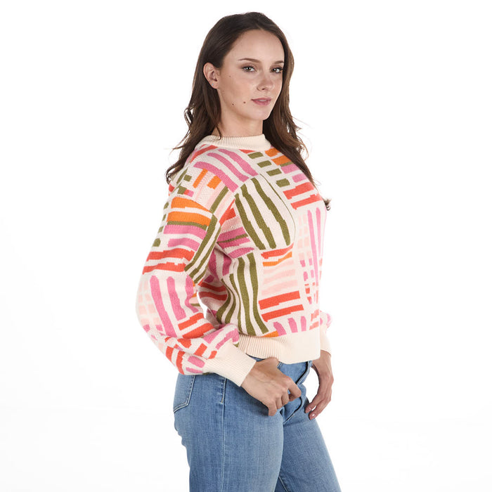 Thml Clothing Women's Cream Multi Color Stripe Sweater
