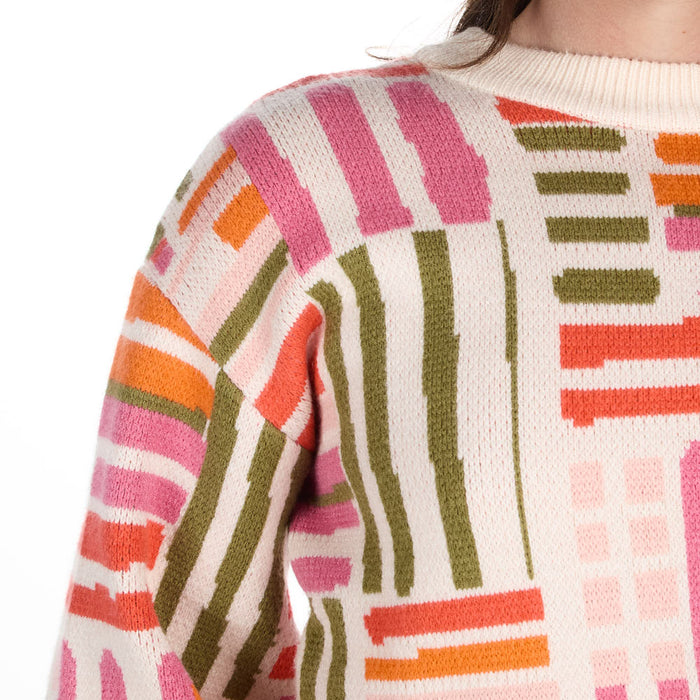 Thml Clothing Women's Cream Multi Color Stripe Sweater