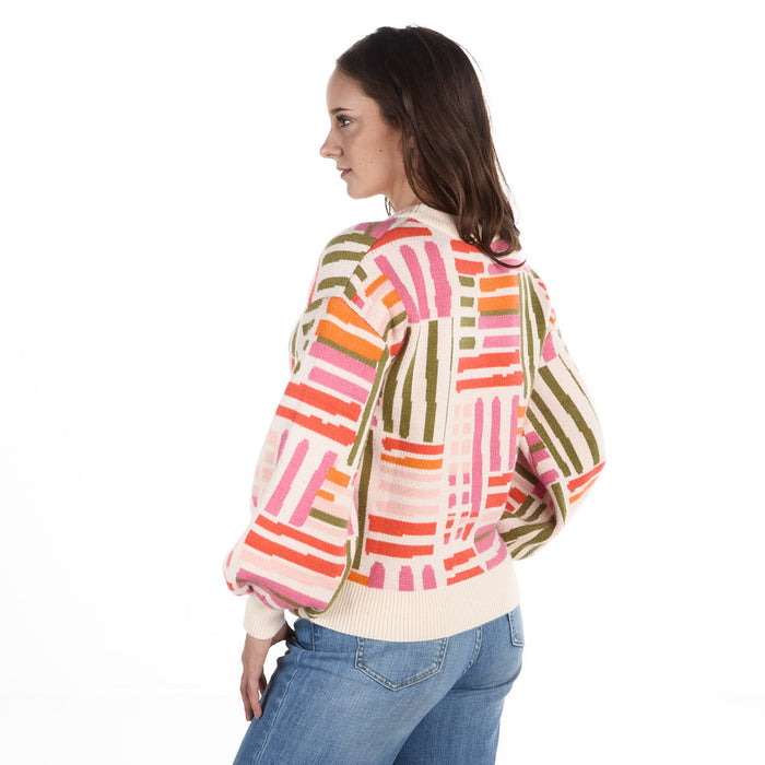 Thml Clothing Women's Cream Multi Color Stripe Sweater