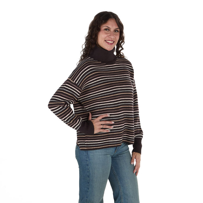 Thml Clothing Women's Brown Stripe Turtle Neck Top