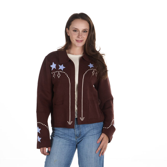 Thml Clothing Women's Brown Long Sleeve Star Detail Top