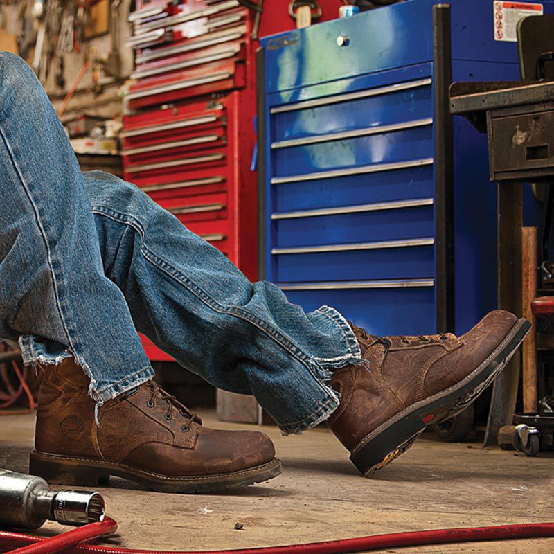 Justin Boot Company Mens Rugged Tan Steel Toe Lace Up Work Boots