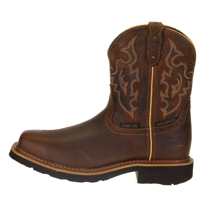 Justin Boot Company Womens Jalena Maple Tan 8in Maple Tan Top Water Proof Comp Toe Work Boot